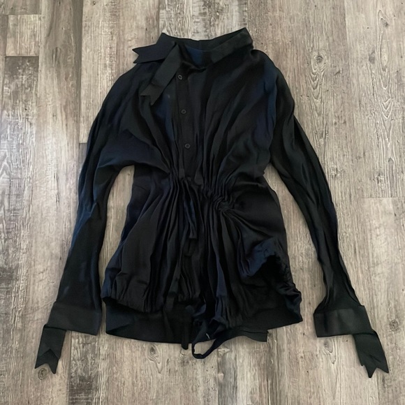 L.A.M.B. Tops - L.A.M.B. Y2K Gwen Stefani asymmetrical black semi-sheer button up top